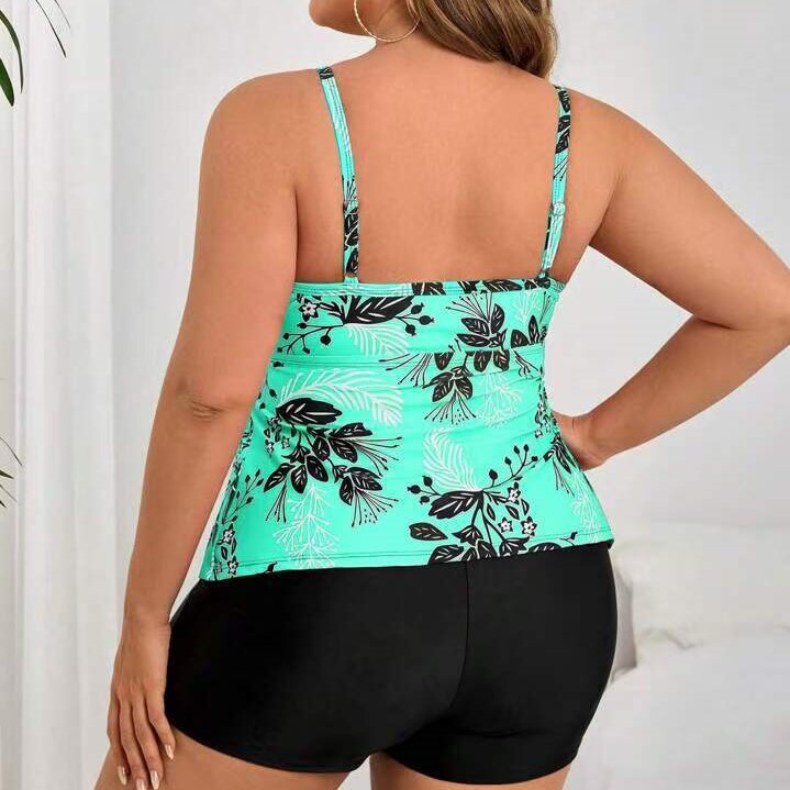 Plus Size Floral Tankini with Ruffled Trim