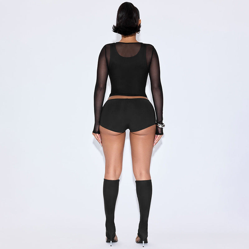Plus Size Solid Color Mesh 4-Piece Set