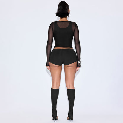 Plus Size Solid Color Mesh 4-Piece Set