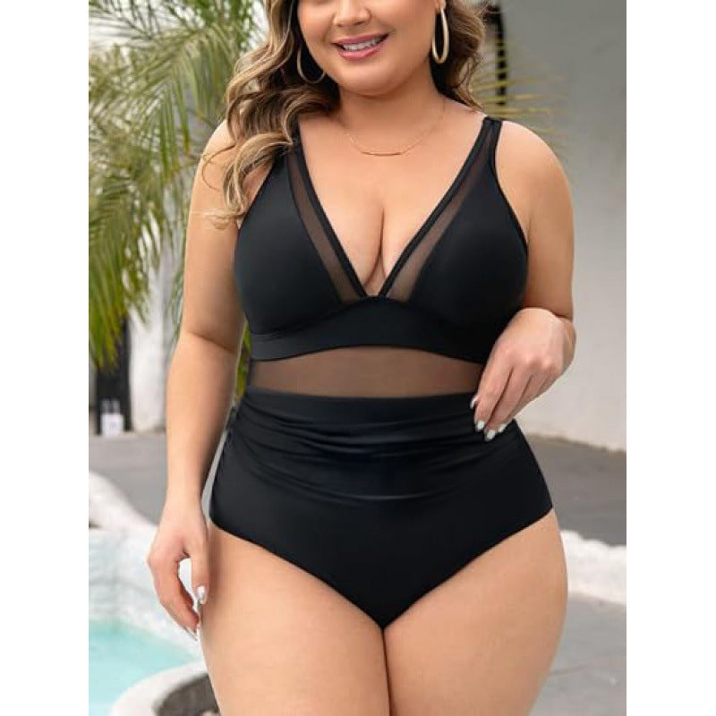 Plus Size Black One-Piece Swimsuit Mesh