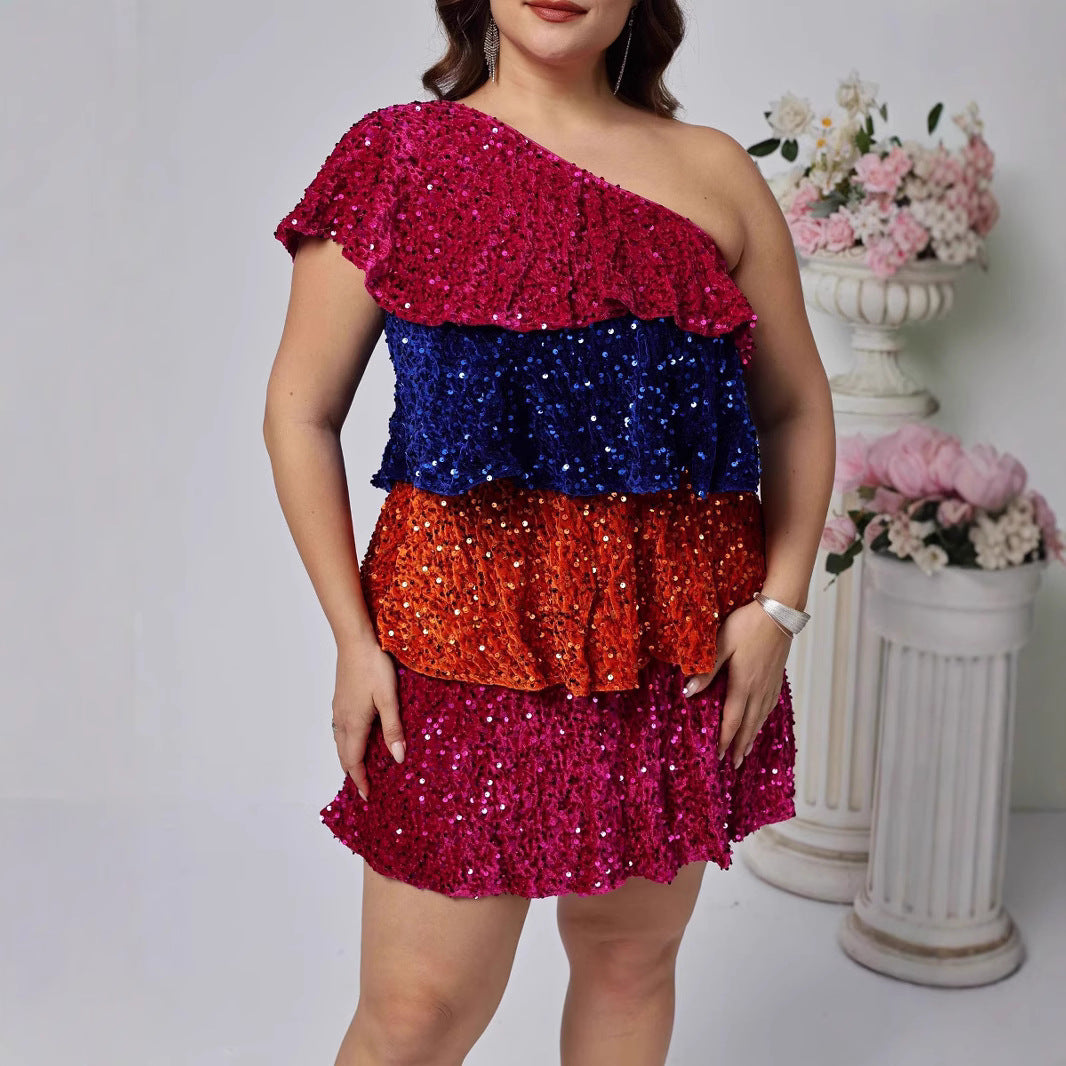 Plus Size Shiny Sequin Party Cocktail Dress