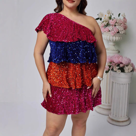 Plus Size Shiny Sequin Party Cocktail Dress