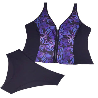 Plus Size Leaf Print Zipper Bikini Bottoms