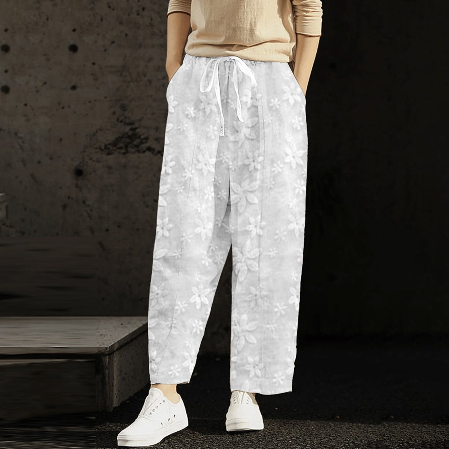 Plus Size Lace-Up Cropped Casual Pants