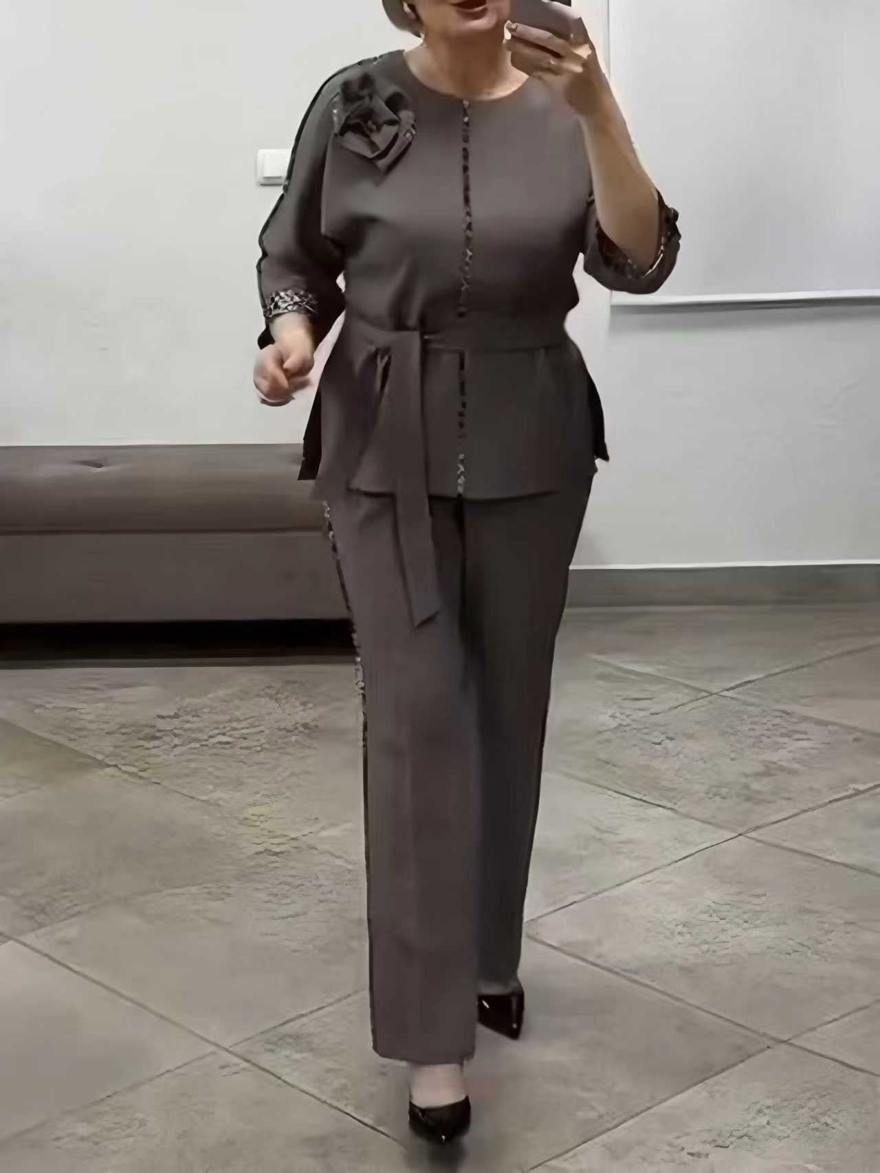 Plus Size Elegant Patchwork Casual Pant Set