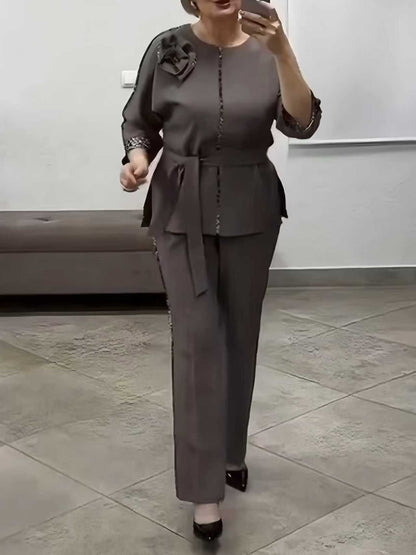 Plus Size Elegant Patchwork Casual Pant Set