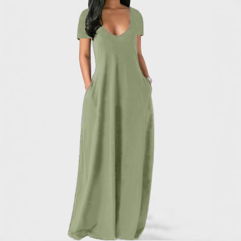 Plus Size V-Neck Short Sleeve Maxi Dress