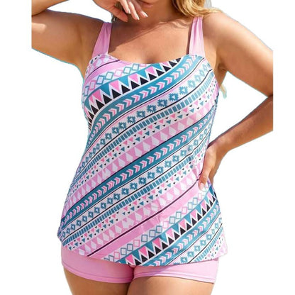 Plus Size Tankini Flat Angle Swimsuit Set - Plus Size Clothing