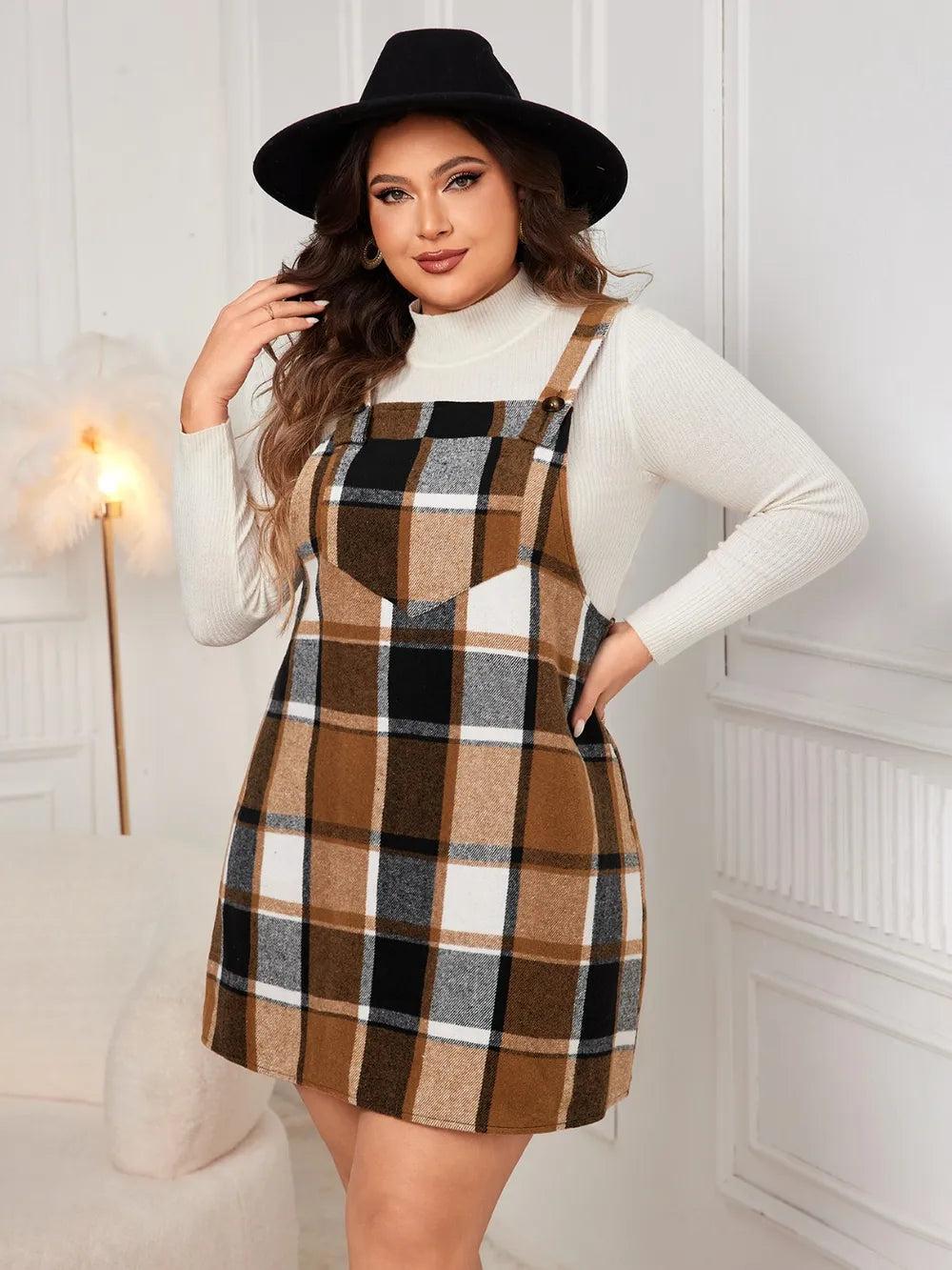 Plus Size Plaid Overall Mini Dress