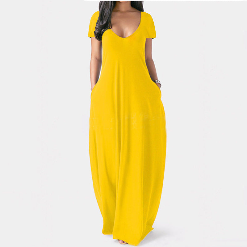Plus Size V-Neck Short Sleeve Maxi Dress