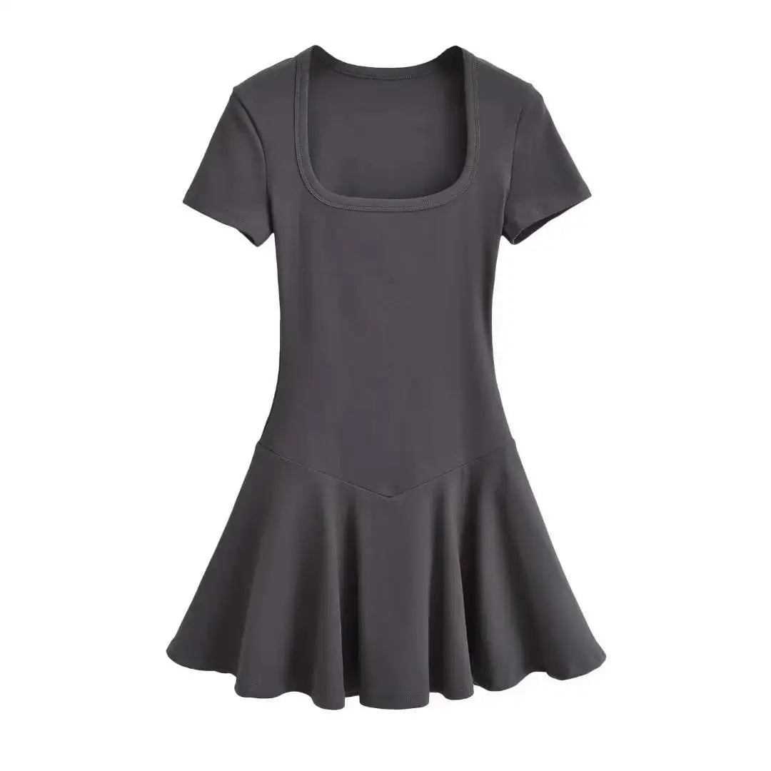 Plus Size Summer Short Sleeve Square Collar Sports Dress