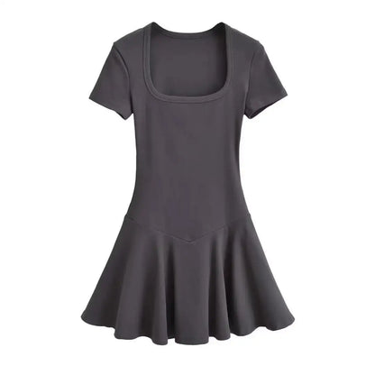 Plus Size Summer Short Sleeve Square Collar Sports Dress