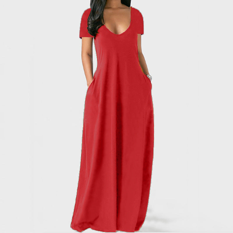 Plus Size V-Neck Short Sleeve Maxi Dress