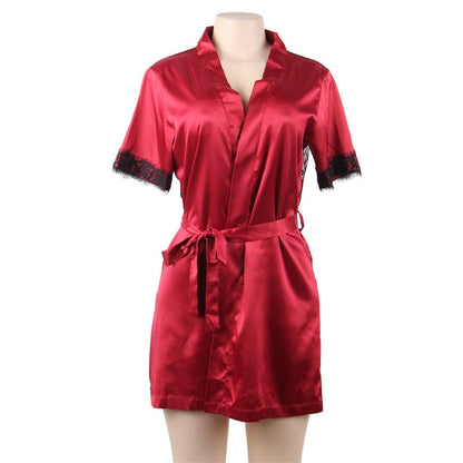 Plus Size Satin Babydoll Nightgown Short Sleeve — close-up detail