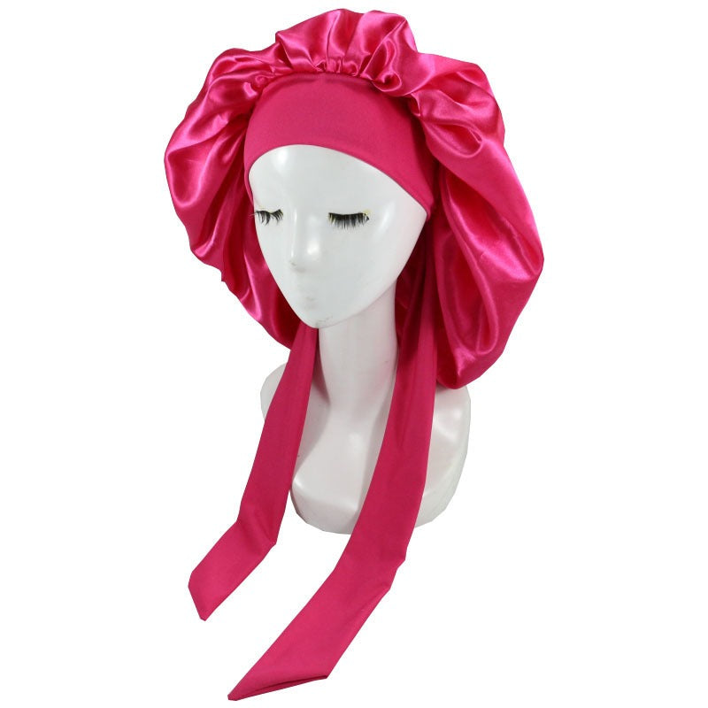 Laced Sleeping Cap Simulation Silk Home Hat Moon Cap Long Hair Care Silk Sleeping Cap Maternity Cap - Plus Size Clothing