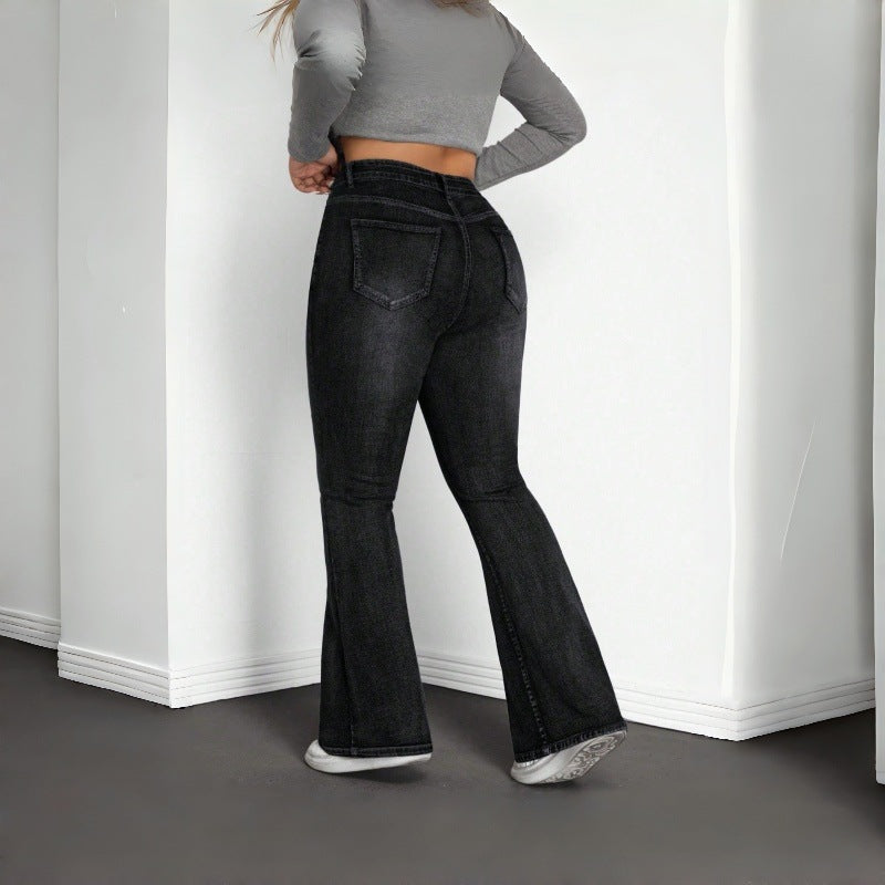 Plus Size Elastic Denim Flared Jeans