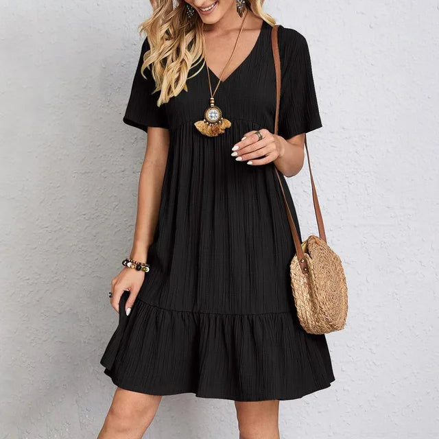 Plus Size Midi Dress V-Neck Short Sleeve