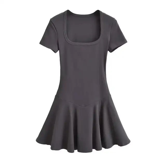 Plus Size Summer Short Sleeve Square Collar Sports Dress