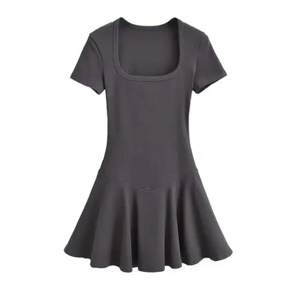 Plus Size Summer Short Sleeve Square Collar Sports Dress