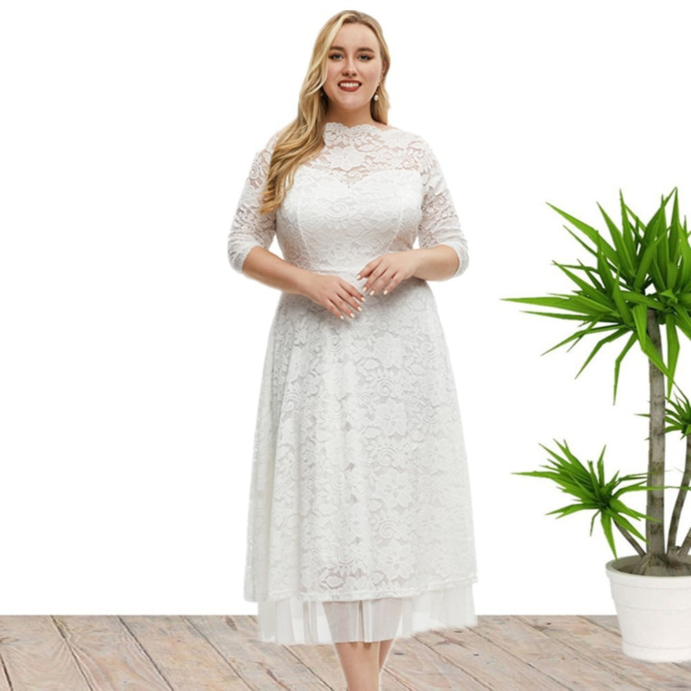 Plus Size Lace Evening Dress High Waist