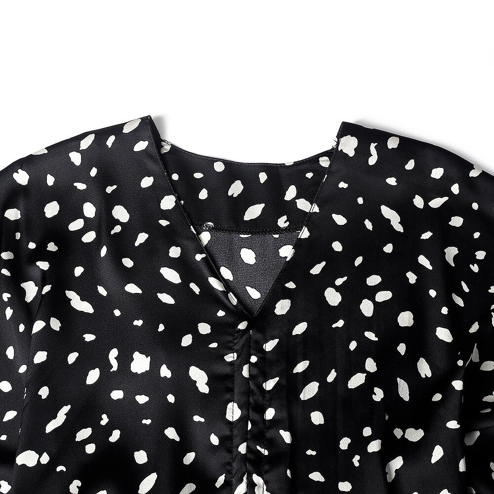 Plus Size Autumn Leopard V-Neck Drawstring Dress