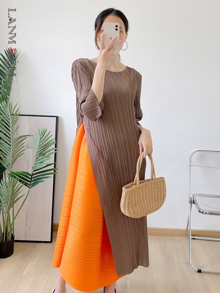 Plus Size Pleated Colorblock Summer Dress