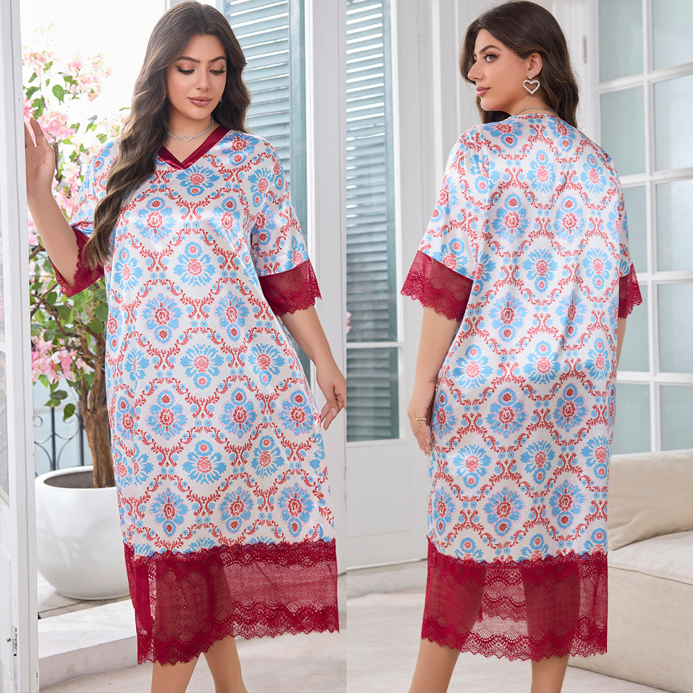Plus Size Summer Long Nightgown V-Neck