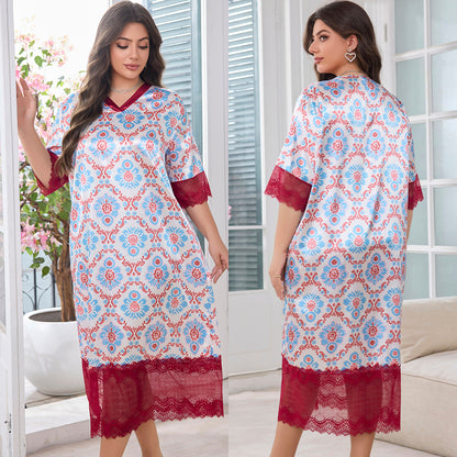 Plus Size Summer Long Nightgown V-Neck - Plus Size Clothing