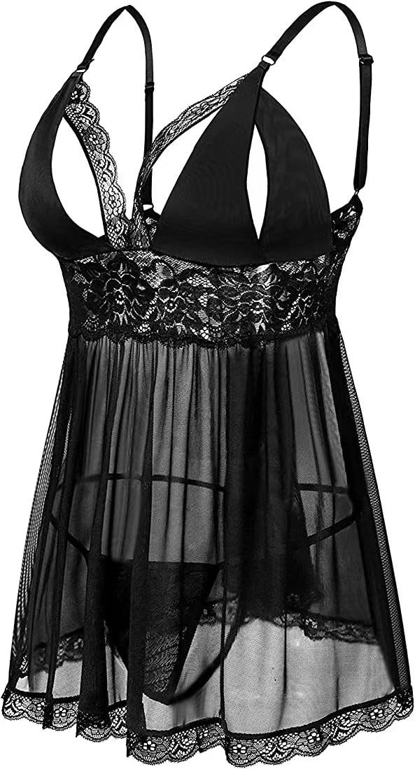 Plus Size Sexy Mesh Leopard Lingerie Set