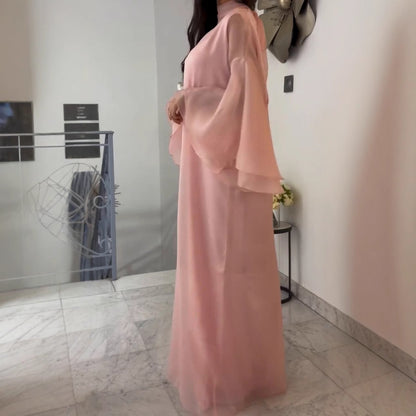 Plus Size Elegant Stand Collar Flare Sleeve Long Dress