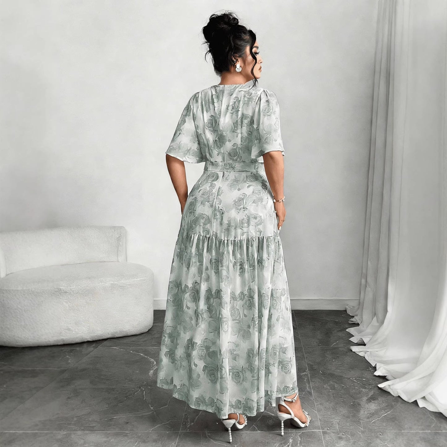 Plus Size Literary Retro Floral A-Line Dress