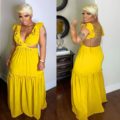Plus Size V-Neck Bandage Dress - Plus Size Clothing