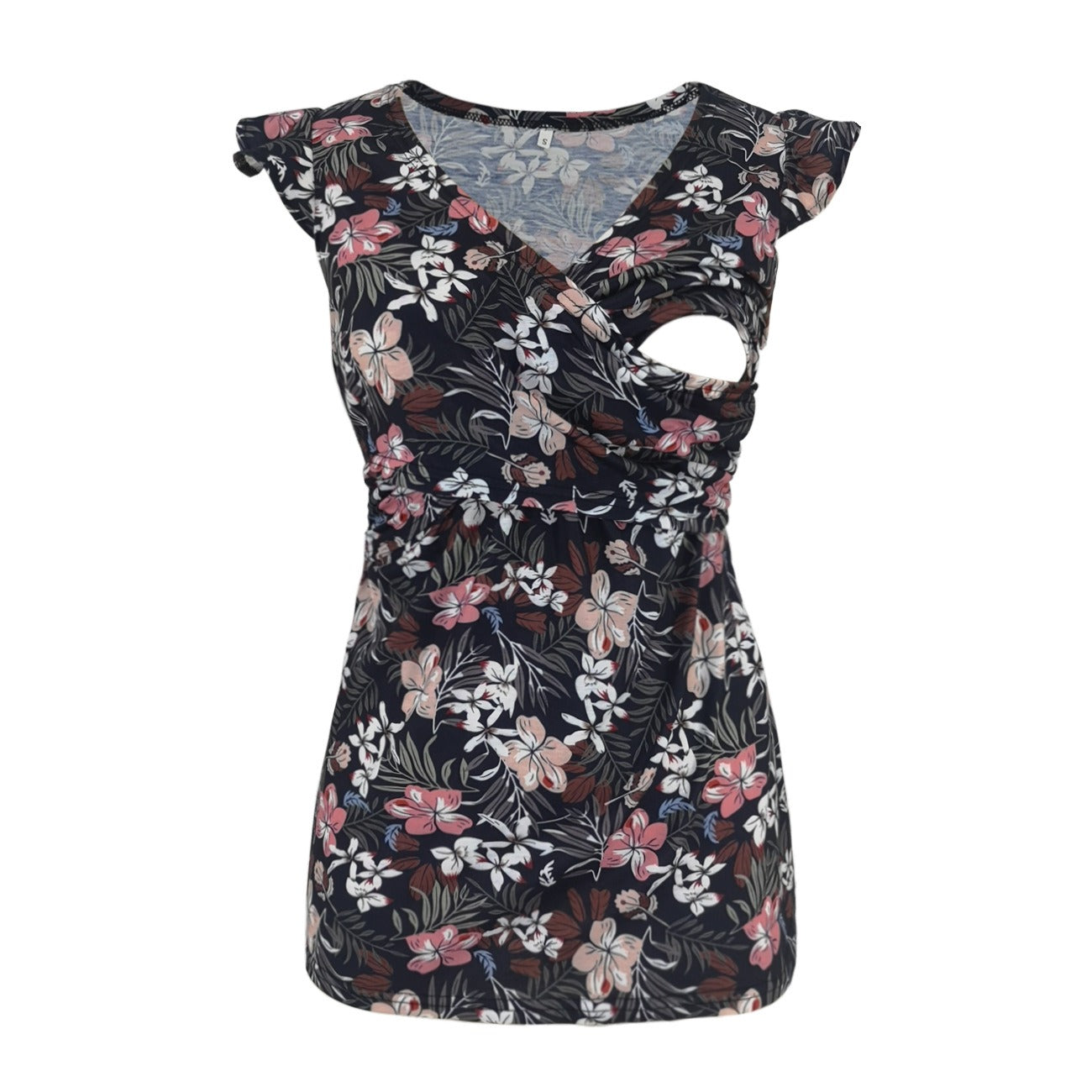 Plus Size Maternity Deep V-Neck Printed Breastfeeding Top
