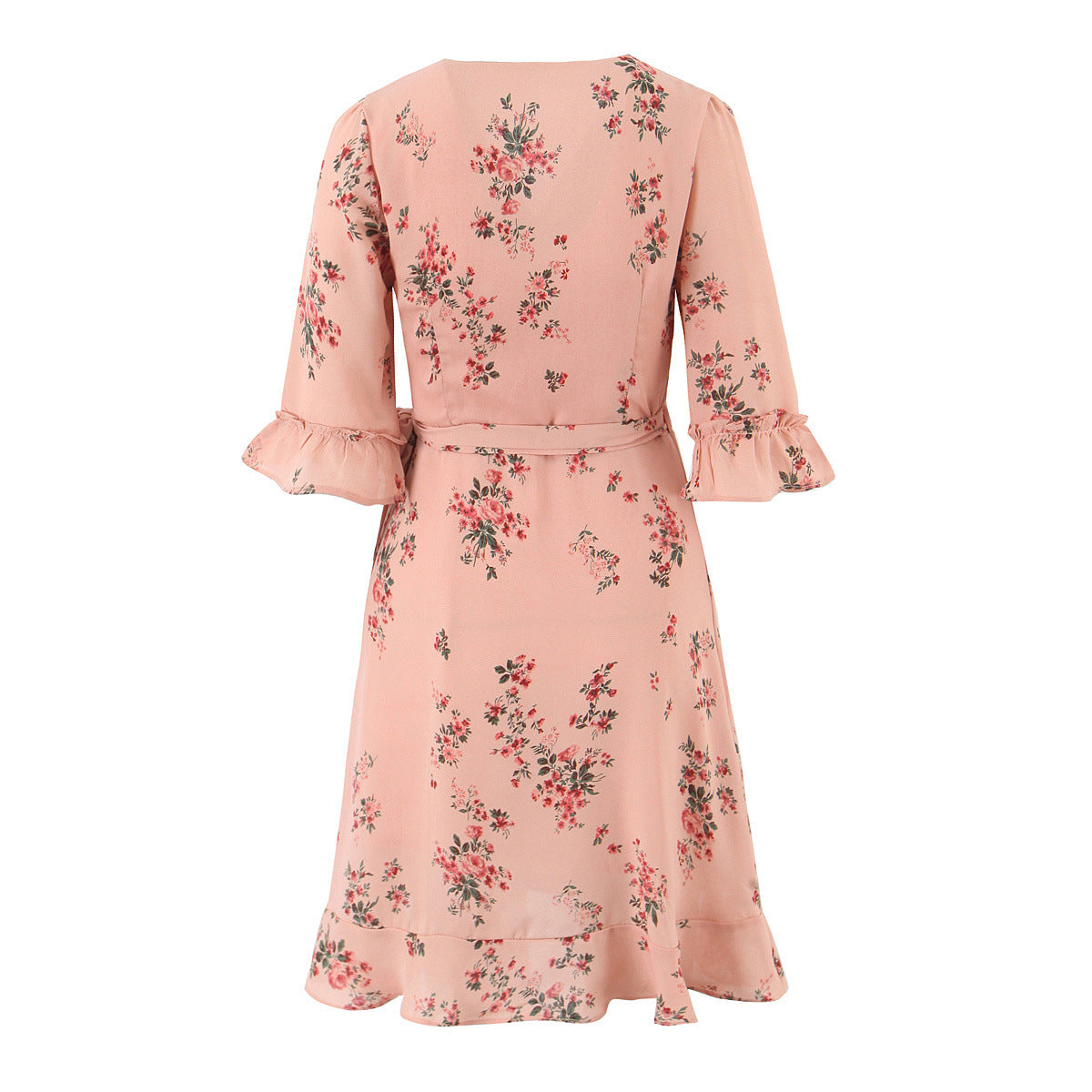 Plus Size V-Neck Ruffle Hem 3/4 Sleeve Dress