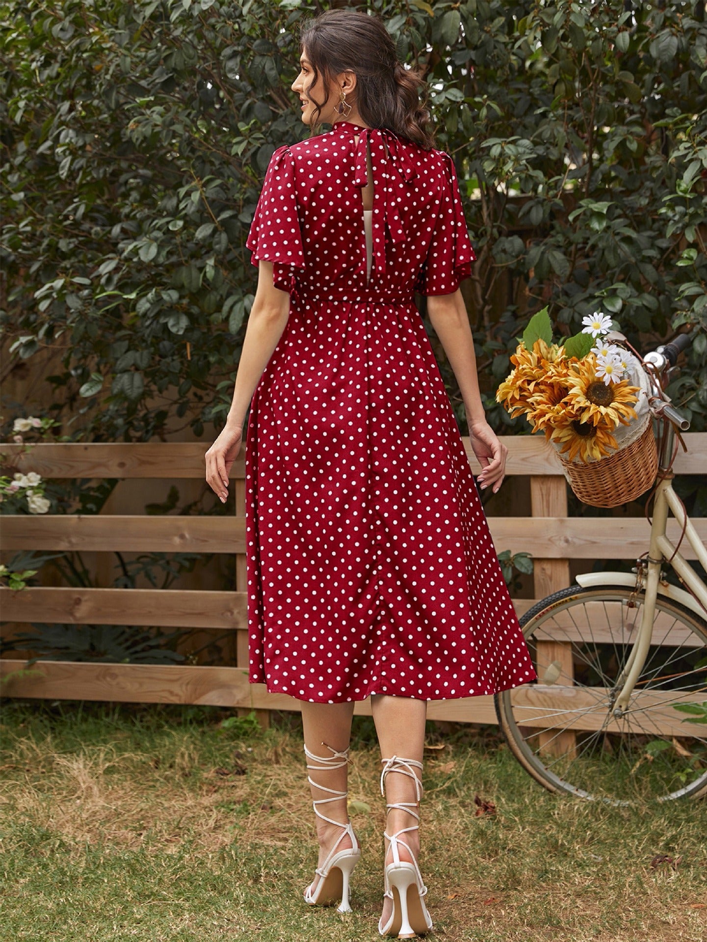 Fashionable and comfortable short sleeved polka dot chiffon maternity dress with straps - Plus Size Clothing