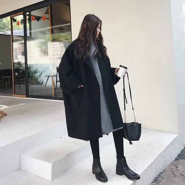 Plus Size Elegant Woolen Trench Coat Winter