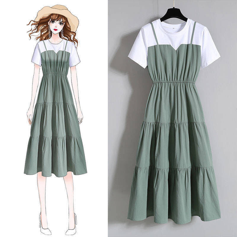 Plus Size Strap Fake Two-Piece Midi Dress