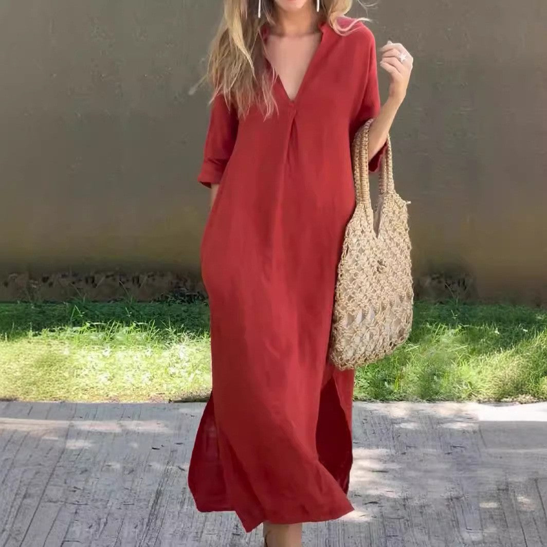 Plus Size V-Neck Summer Dress with Pockets