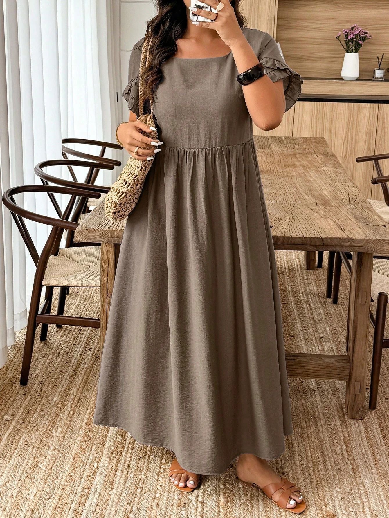 Plus Size Casual Long Dress 3/4 Sleeve