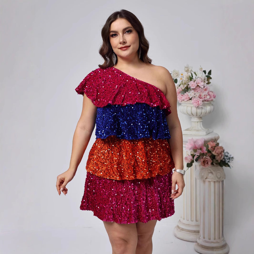 Plus Size Shiny Sequin Party Cocktail Dress
