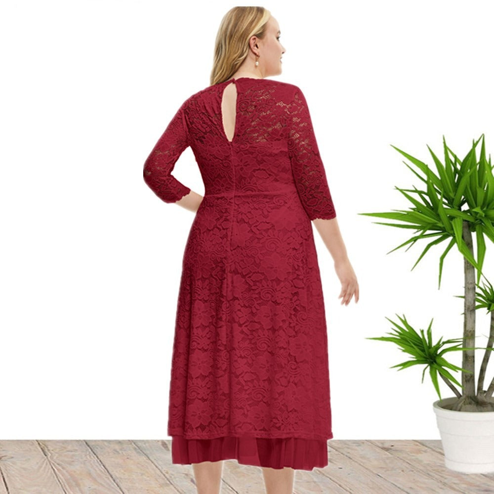 Plus Size Lace Evening Dress High Waist
