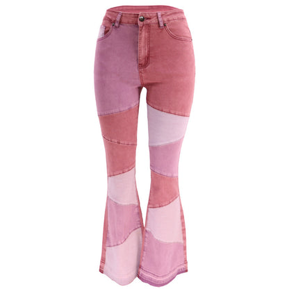 Plus Size High Waist Wide Leg Patchwork Denim Jeans
