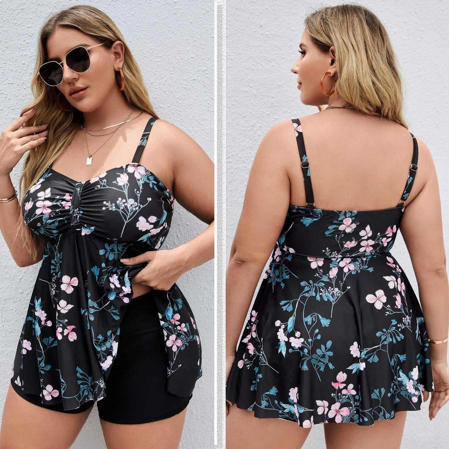 Plus Size Floral Two-Piece Bikini Swimwear