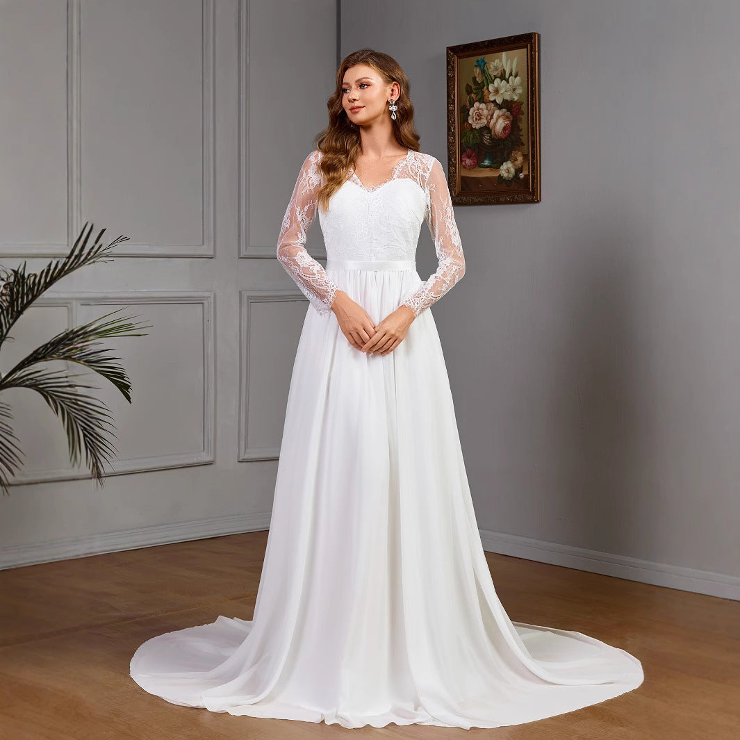 Plus Size Lace Long Sleeve Wedding Bridal Dress