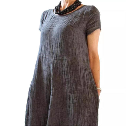 Plus Size Cotton Linen Midi Dress - Plus Size XL-4XL - View 5