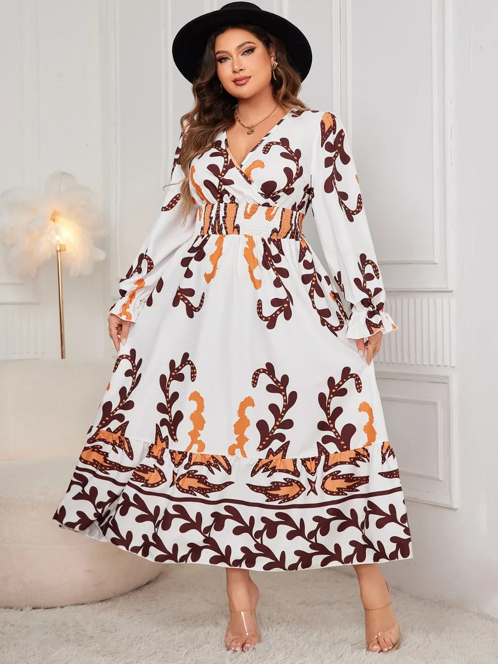 Plus Size Surplice Flounce Dress