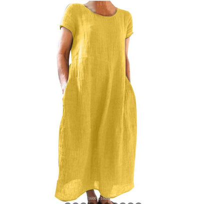 Plus Size Cotton Linen Midi Dress - Plus Size XL-4XL - View 7