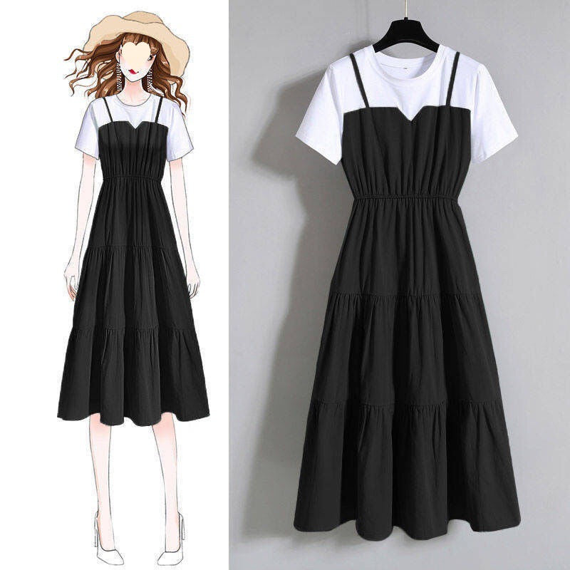 Plus Size Strap Fake Two-Piece Midi Dress