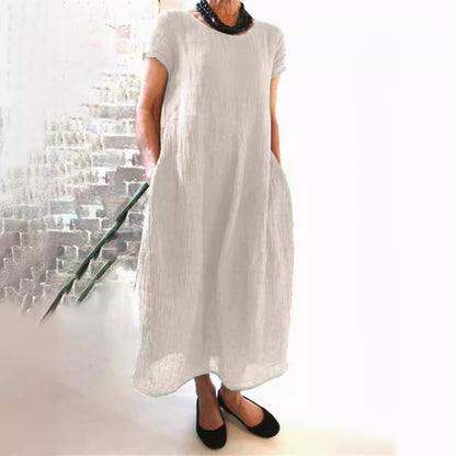 Plus Size Cotton Linen Midi Dress - Plus Size XL-4XL - View 2