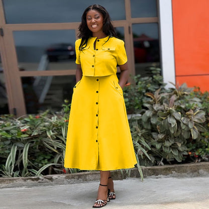 Plus Size Round Neck Short Sleeve Top & Skirt Set